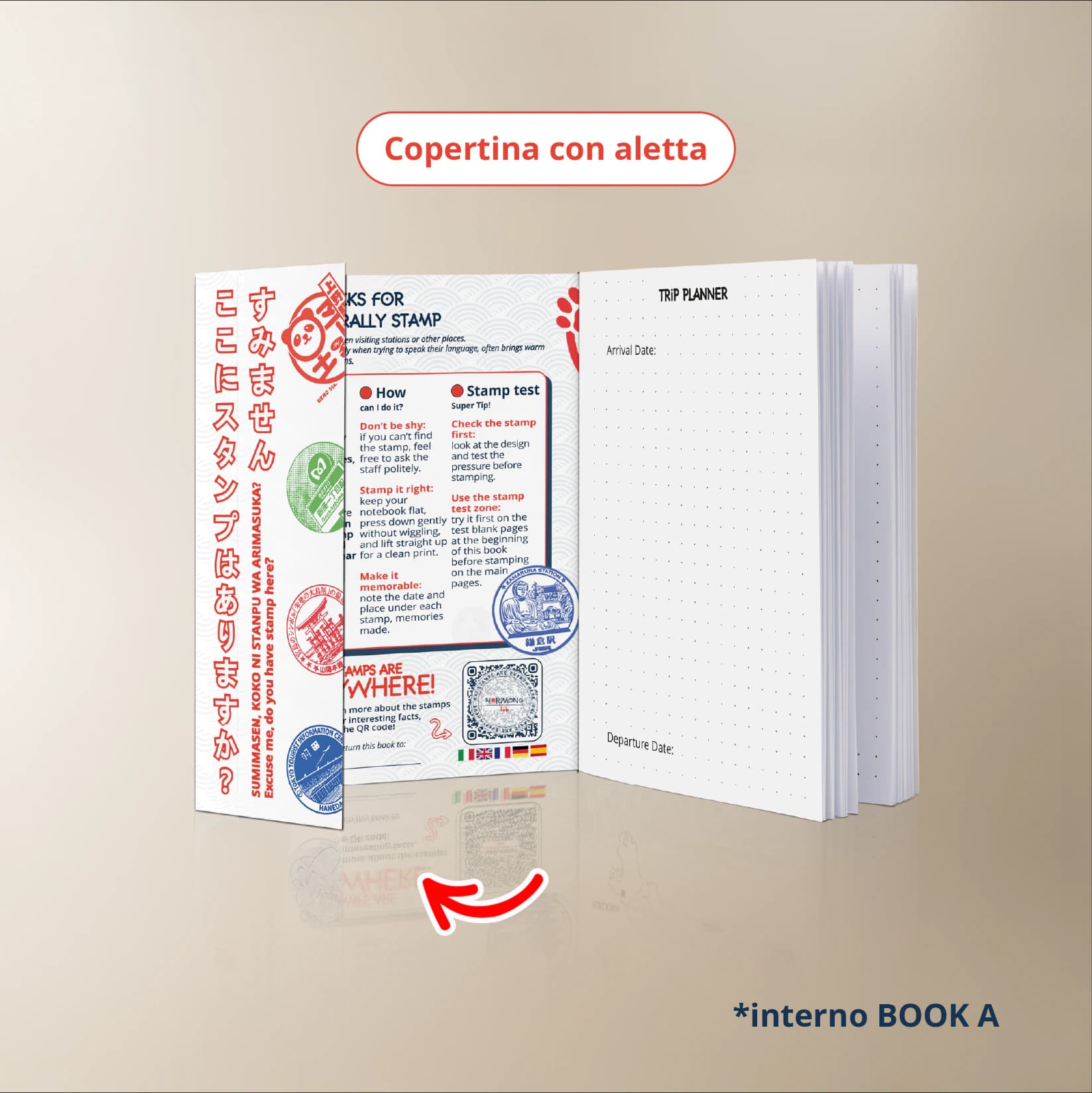 Wide blank pages: note the place and date of your stamps