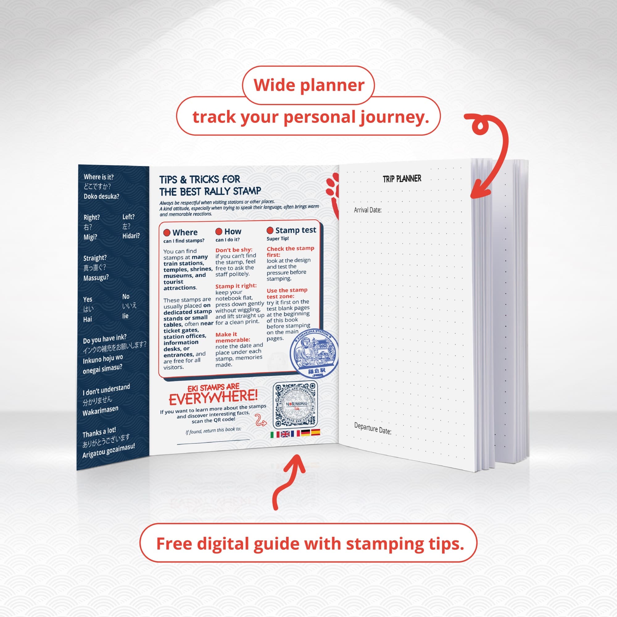 Stamp guide and trip planner inside